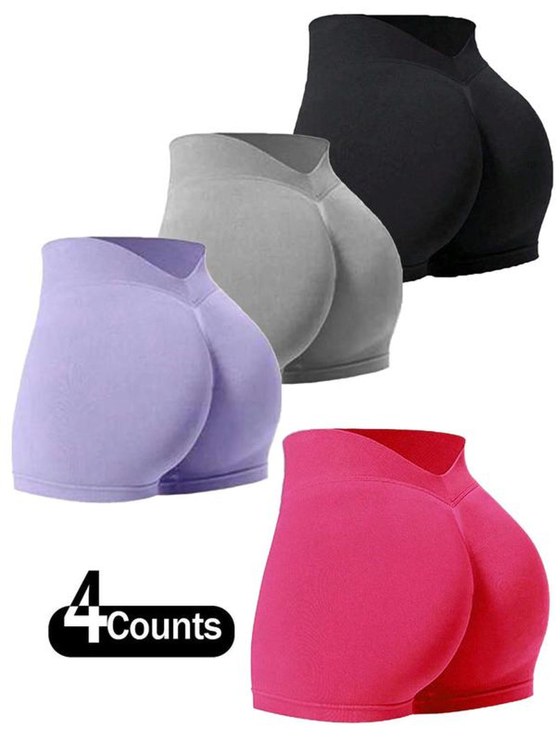 Women'S Solid V-Waist Seamless Gym Shorts, Casual Comfy Breathable Skinny Shorts for Yoga Gym Workout Running, Ladies Sportswear for All Seasons, Yoga Gym Activewear, Yoga Biker Shorts