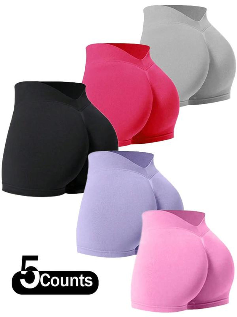 Women'S Solid V-Waist Seamless Gym Shorts, Casual Comfy Breathable Skinny Shorts for Yoga Gym Workout Running, Ladies Sportswear for All Seasons, Yoga Gym Activewear, Yoga Biker Shorts