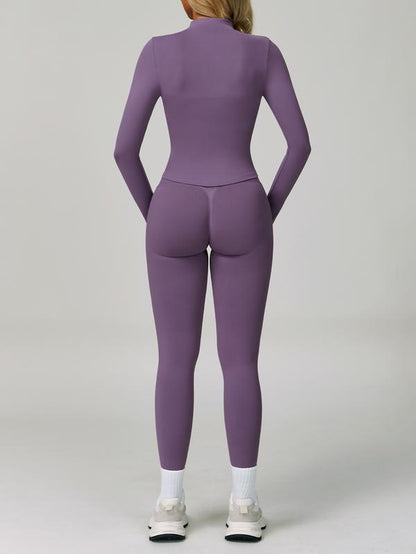 Women'S Outdoor Running Quick-Dry Jacket and High-Waist Leggings Set, V-Neck Long Sleeve Yoga Tops for Fitness and Casual Wear, Sportswear