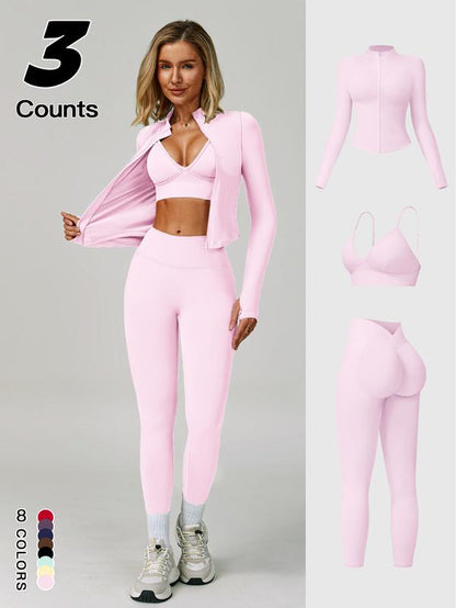 Women'S Outdoor Running Quick-Dry Jacket and High-Waist Leggings Set, V-Neck Long Sleeve Yoga Tops for Fitness and Casual Wear, Sportswear