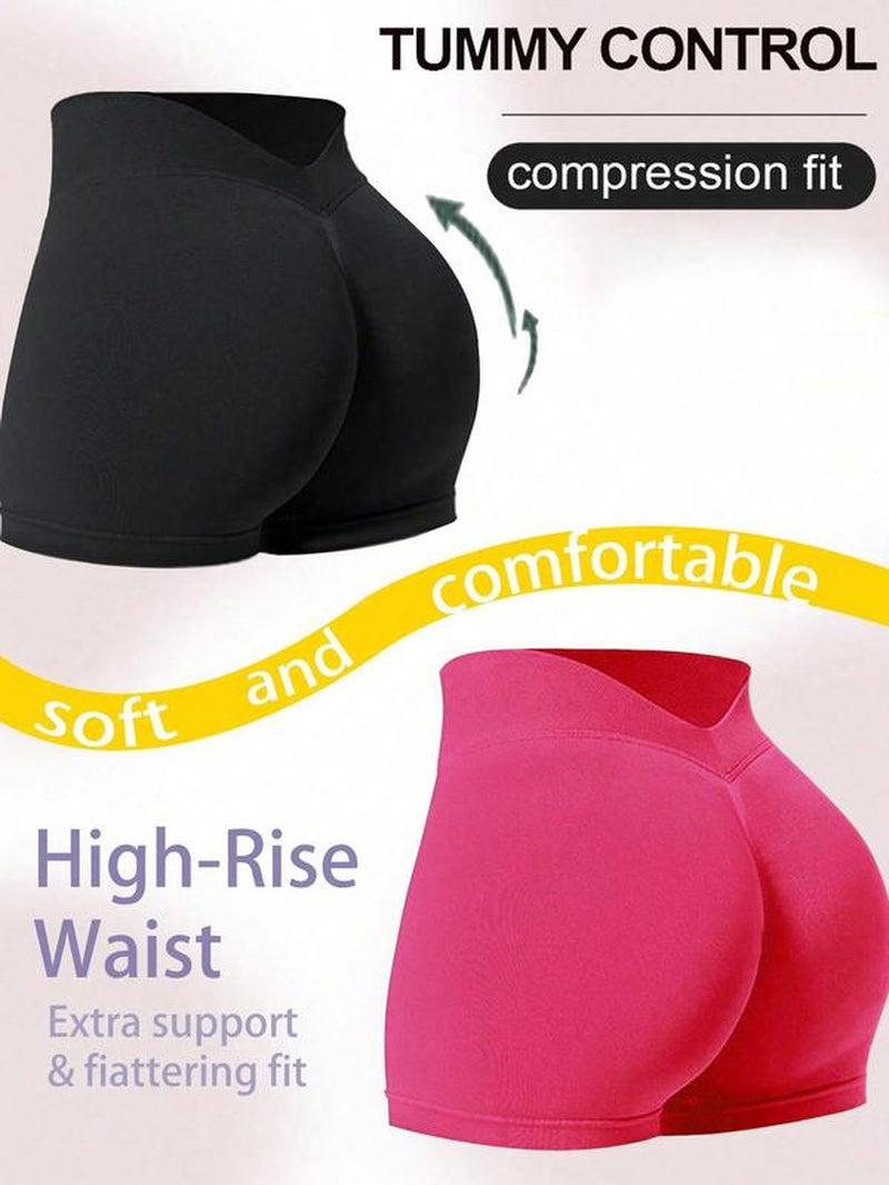 Women'S Solid V-Waist Seamless Gym Shorts, Casual Comfy Breathable Skinny Shorts for Yoga Gym Workout Running, Ladies Sportswear for All Seasons, Yoga Gym Activewear, Yoga Biker Shorts