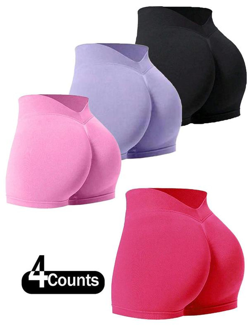 Women'S Solid V-Waist Seamless Gym Shorts, Casual Comfy Breathable Skinny Shorts for Yoga Gym Workout Running, Ladies Sportswear for All Seasons, Yoga Gym Activewear, Yoga Biker Shorts