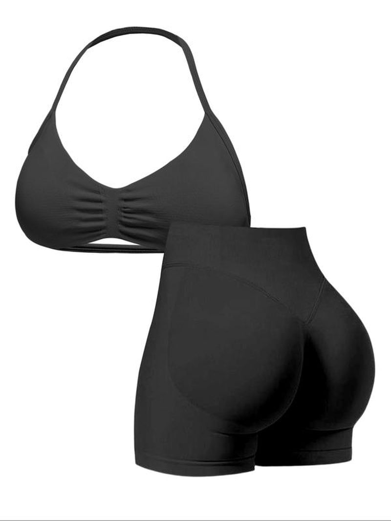 New Women'S Sporty Yoga Set, High-Waist Tight-Fitting Shorts and Tank Top, Summer Fitness for Running and Gym, Workout Running Clothes