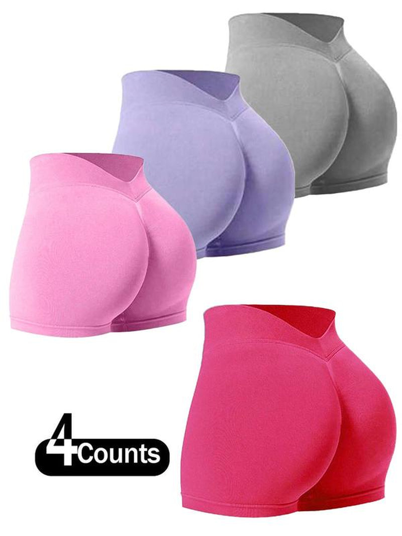 Women'S Solid V-Waist Seamless Gym Shorts, Casual Comfy Breathable Skinny Shorts for Yoga Gym Workout Running, Ladies Sportswear for All Seasons, Yoga Gym Activewear, Yoga Biker Shorts