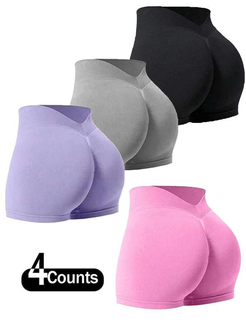 Women'S Solid V-Waist Seamless Gym Shorts, Casual Comfy Breathable Skinny Shorts for Yoga Gym Workout Running, Ladies Sportswear for All Seasons, Yoga Gym Activewear, Yoga Biker Shorts