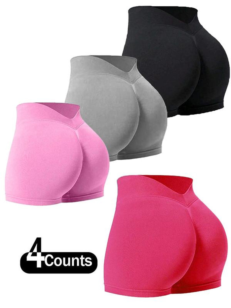 Women'S Solid V-Waist Seamless Gym Shorts, Casual Comfy Breathable Skinny Shorts for Yoga Gym Workout Running, Ladies Sportswear for All Seasons, Yoga Gym Activewear, Yoga Biker Shorts