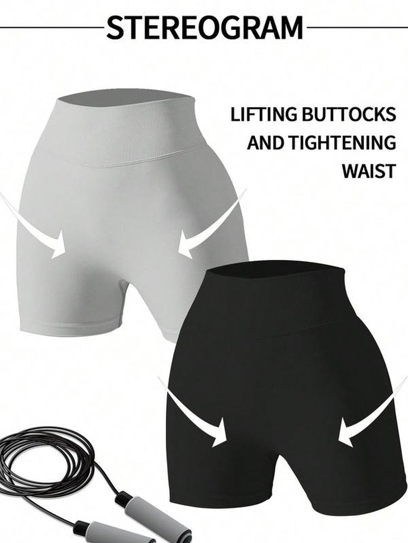 Women'S Solid V-Waist Seamless Gym Shorts, Casual Comfy Breathable Skinny Shorts for Yoga Gym Workout Running, Ladies Sportswear for All Seasons, Yoga Gym Activewear, Yoga Biker Shorts