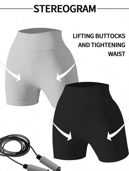 Women'S Solid V-Waist Seamless Gym Shorts, Casual Comfy Breathable Skinny Shorts for Yoga Gym Workout Running, Ladies Sportswear for All Seasons, Yoga Gym Activewear, Yoga Biker Shorts