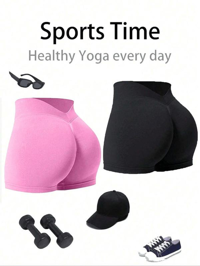 Women'S Solid V-Waist Seamless Gym Shorts, Casual Comfy Breathable Skinny Shorts for Yoga Gym Workout Running, Ladies Sportswear for All Seasons, Yoga Gym Activewear, Yoga Biker Shorts